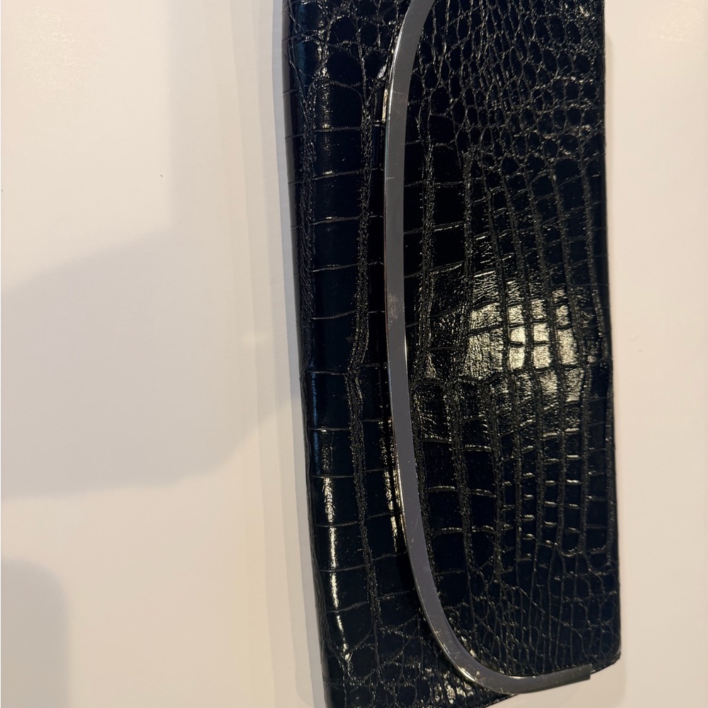 Lulu Townsend Black Croc-Embossed Leather Wallet Clutch